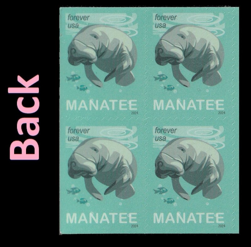 US 5851 Save Manatees F label block 4 MNH 2024