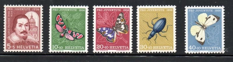 Switzerland Sc B257-61 1956 Pro Juventute Insects stamp set mint NH