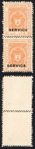 Bhopal SGO313c 1932 1/4a Orange Perf 13.5 DOUBLE PERF PAIR (no gum) (0)