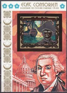 1976Comoro Islands265/B19bgoldShips with sails / Bicentennial of USA. Washington