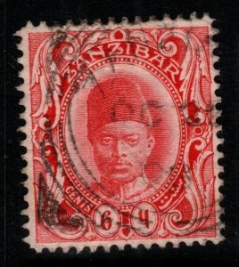 ZANZIBAR SG227a 1908 6c ROSE-CARMINE WMK SIDEWAYS FINE USED