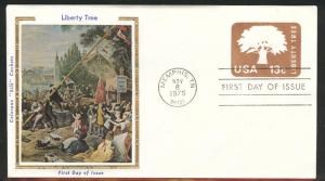 U576 FDC Embossed Liberty Tree on COLORANO SILK Caches U/A