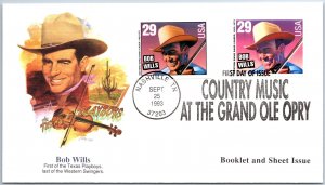 U.S. FIRST DAY COVER BOOKLET AND SHEET OF BOB WILLS WESTERN SWING BAND LEADER