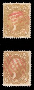 MOMEN: US STAMPS #67,67a USED LOT #71079