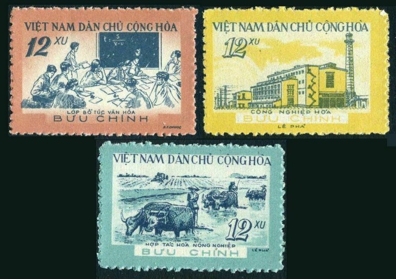 Viet Nam 134-136,MNH.Michel 138-140. Development 1960.Classroom,Plowing,Factory,