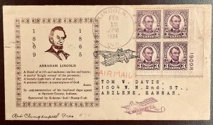635a Kokomo Indiana Stamp Club Cachet Abraham Lincoln Cover 1934 PB  of 4