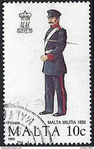 MALTA 1989 10c Multicoloured, Maltese Uniforms-Malta Militia 1856 SG853 FU