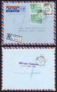 Aden 1958 Registered Airmail cover to England