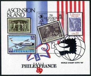 Ascension 473, MNH. Mi Bl.19. PHILEXFRANCE-1989. Statue of Liberty, Ships,Plane,