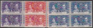 GRENADA 1937 Coronation set blocks of 4 MNH................................65934