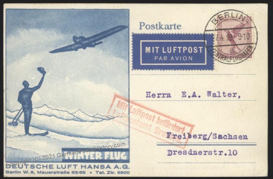 Germany 1929 Weimar Luftpost Early Airmail Cover Berlin