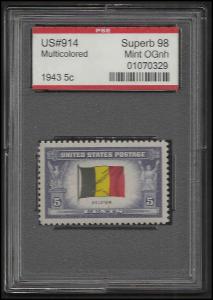 # 914 MINT NEVER HINGED BELGIUM P.S.E. GRADE 98 CERT # 01...