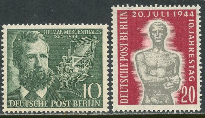 GERMANY BERLIN Sc#9N105, 9N107 1954 Mergenthaler & Bondage Cpl OG Mint Hinged