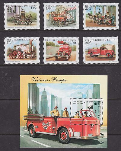 Benin Sc 1062-1068 MNH. 1998 Fire Engines + S/S, VF