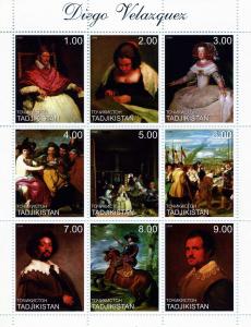 Tajikistan 1999 DIEGO VELAZQUEZ Paintings Sheet (9) Perforated Mint (NH)