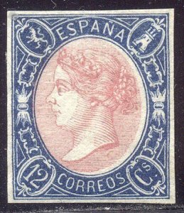 SPAIN #69 Unused - 1865 12c Blue & Rose