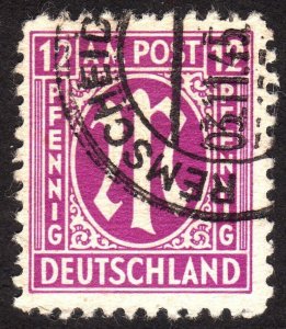 1945 Germany, American-British Occ. (Bizone) 12pfg, Used, Sc 3N8, Mi 23Az