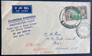 1937 Bulawayo Southern Rhodesia First Flight Airmail Cover FFC To Strand