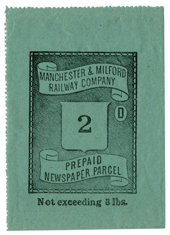 (I.B) Manchester & Milford Railway : Newspaper Parcel 2d (large format)