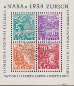 Switzerland 1934 NABA Zurich Souvenir Sheet with First Day of Issue Cancel XF