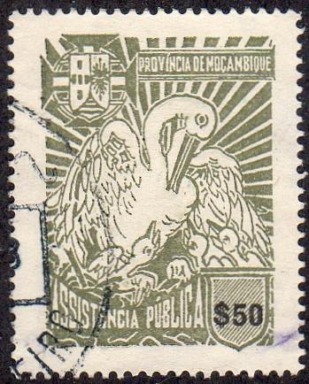 Mozambique RA56 - Used - 50c White Pelican (1956) (cv $0.60)