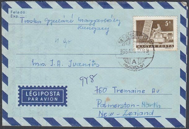 HUNGARY 1966 formular aerogramme commercially used to New Zealand...........J581