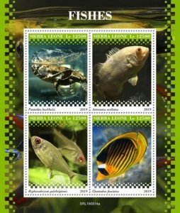 Sierra Leone - 2019 Fishes on Stamps - 4 Stamp Sheet - SRL190914a