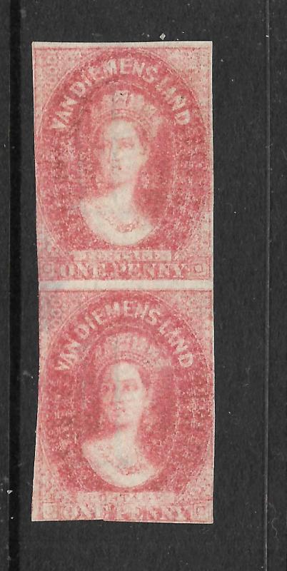 TASMANIA  1857-69  1d     QV  PAIR  MNG DOUBLE PRINT   SG 29a