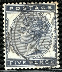 GB QV Stamp SG.169 5d Indigo *Norwood* 1883 Squared/CDS Used Cat £175 ORED38