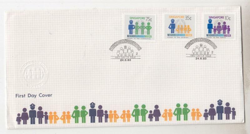 SINGAPORE, 1983 Neighborhood Watch set 3, illustrated First day cover, insert.