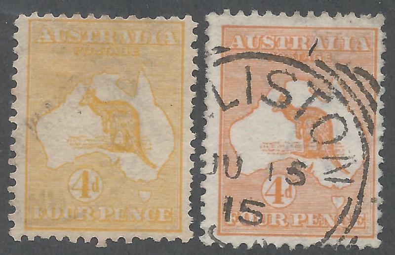 AUSTRALIA 1913 KANGAROO 4D 2 SHADES 1ST WMK