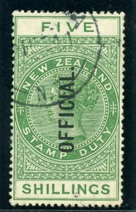 New Zealand 1913 KGV 5s yellow-green very fine used. SG O86.