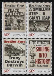 Australia 2013 MNH Sc 3961a 60c WWII Ends, Moon landing, Tracy, Sailing Block