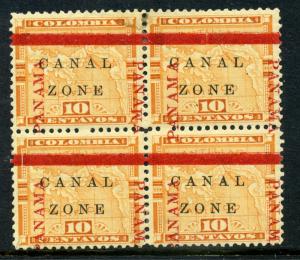 Canal Zone 13 Block of 4 Stamps Vertical Shift Overprint & Invert 'M (By 320)