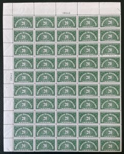 Scott QE3 SPECIAL HANDLING Sheet of 50 US 20¢ Stamps MNH 1925