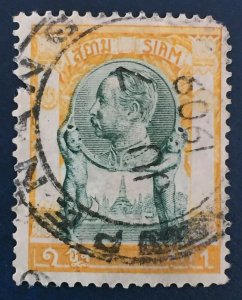 1909 RARE clear PENANG Malaya cancelled on Thailand Siam1 Att has faults M2475