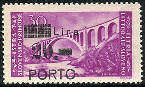 Western Istria Yugoslavian - Postage due 20 Lire on 30 overprint shifted