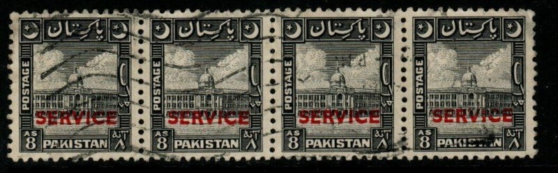 PAKISTAN SGO31 1949 8a BLACK STRIP OF 4 FINE USED 