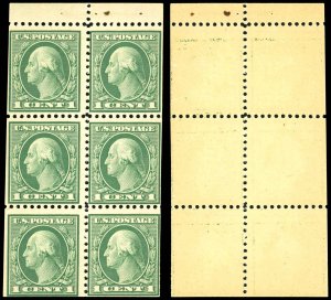 US Sc 498e F-VF/MNH Booklet Pane - 1917 1¢ Washington