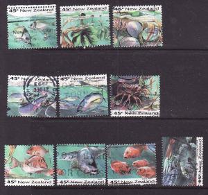 New Zealand-Sc #1170-9-used set-Fish-Marine Life-1993-