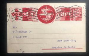 1936 Lisbon Portugal Stationary Postcard Airmail Cover To New York USA