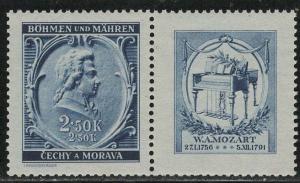 Bohemia and Moravia Scott # B8, label, mint nh, se-tenant, Mi# WZd37
