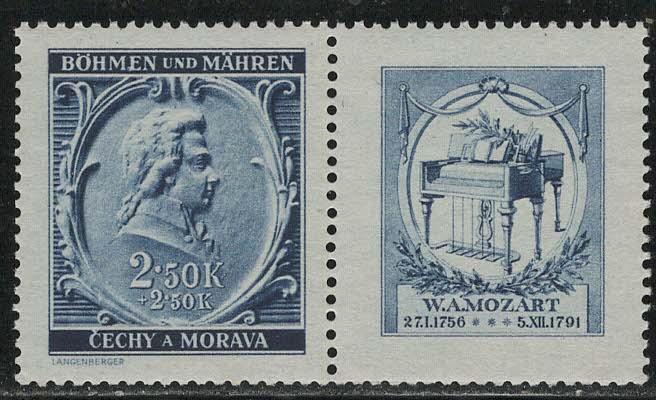 Bohemia and Moravia Scott # B8, label, mint nh, se-tenant, Mi# WZd37