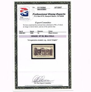 EXCEPTIONAL GENUINE SCOTT #1081 MINT PRISTINE OG NH PSE CERT GRADED XF-90