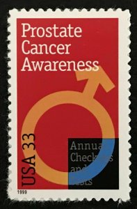 1999 Scott #3315 - 33¢ - PROSTATE CANCER AWARENESS - Single Mint NH