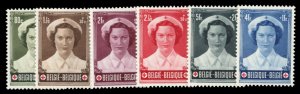 Belgium #B532-537 Cat$65, 1953 Red Cross, complete set, lightly hinged