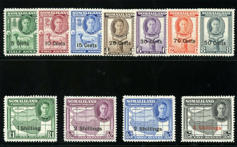 Somaliland 1951 KGVI set complete MLH. SG 125-135. Sc 116-126.