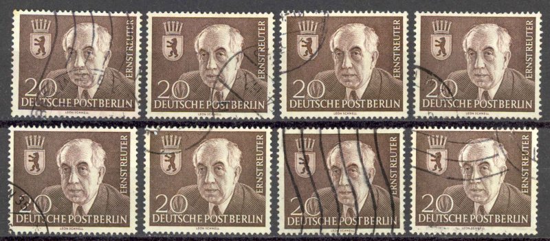 Germany Berlin Sc# 9N104 Used lot/8 1954 Prof. Ernst Reuter