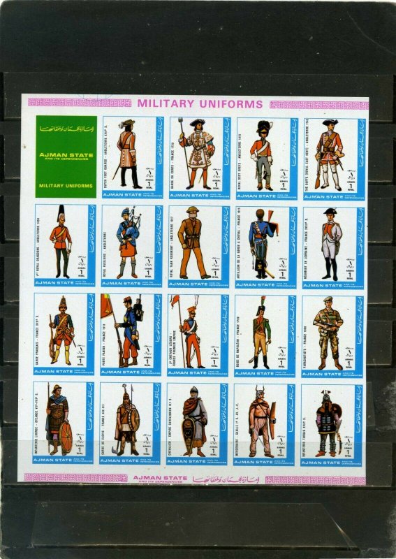 AJMAN 1972 MILITARY UNIFORMS SHEET OF 19 STAMPS IMPERF. MNH