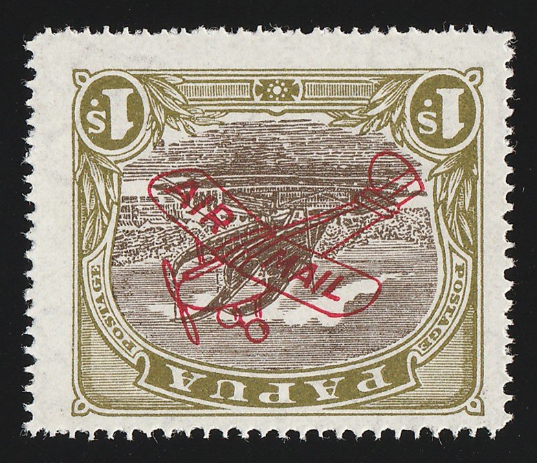 PAPUA 1930 Airmail 1/- Harrison printing, error INVERTED MNH ** EXP. 40 EXISTED!